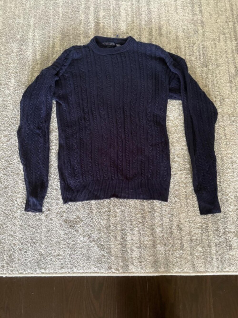 Men’s Vintage Cotton Navy Blue Cable Knit Sweater from Fox Collection